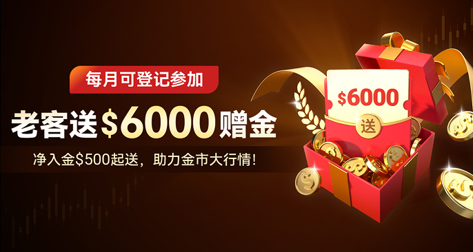 每月老客赠金，最高送$6000